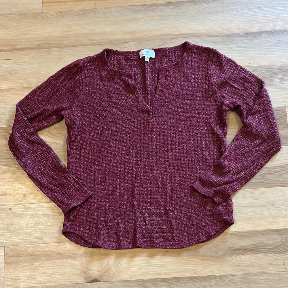 Socialite Red Waffle Long Sleeve Blouse